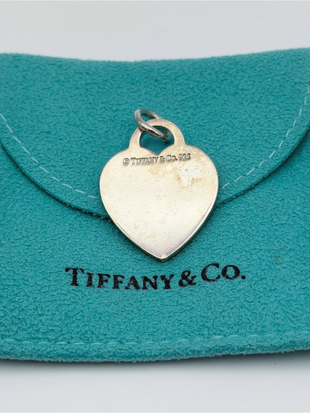 Vintage Tiffany & Co. 925 Sterling Silver Engraved Heart Tag Charm Pendant & pou